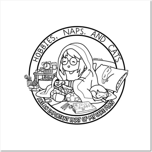 Hobbies, Naps, and Cats (Colorless) Wall Art by InsomniaDoodles